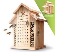 Nature Conform Insect Hotel Natural Wood - Bee Hotel [Observation Nesting Box] Clean Workman with Bamboo Tubes Nesting Aid Wild Bee Hotel Garden and Balcony Bee House