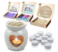 Nature ECO Wax Melts Starter Kit - Spotless Leopard Heart-Shaped Ceramic Burner - 3 Eco Packs of 16 x 6g Heart-Shaped Wax Melts (Patchouli Lavender, Coconut & Mixed Selection) with 10 Tealights