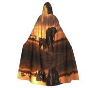 Nature Elephants Print Cape for Halloween Hooded Cloak for Men Women Cosplay Medieval Robes Masquerade Costume Black