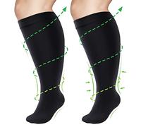 NATURE EVO Plus Size Compression Socks for Women & Men, Extra Wide Calf Knee High Stockings for Circulation Support, 01-black, XXXL