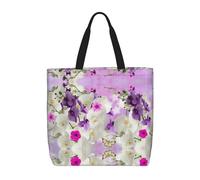 Nature Floral Spring Print Canvas Tote Bags for Women Reusable Grocery Bag Large Gym Canvas Cloth Pouch Portable Shopping Handbag with Inner Pocket