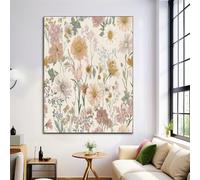 Nature Flowers Canvas Wall Art, Peach Color Wildflowers Daisies Prints Picture for Living Room Decor, Cream Painting Wall Art Print on Canvas 40×60 cm Unframed