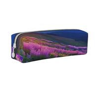 Nature Flowers Meadow Mountain Scenic Printed Leather Pencil Case Simple Pen Pencil Pouch Office Large Pencil Bag Stationery Box for Men Women Teens Students