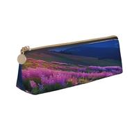 Nature Flowers Meadow Mountain Scenic Printed Leather Pencil Case Triangle Pen Pencil Pouch Office Large Pencil Bag Stationery Box for Men Women Teens Students