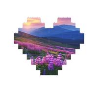 Nature Flowers Mountain Sunset Printed Jigsaw Puzzle 10.8x12.8 CM, Heart-Shaped Puzzle Challenging Game for Adults, Fun Decorative Wall Decor