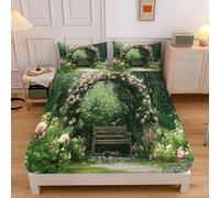 Nature Flowers Single Fitted Sheet, 3D Garden Arch Roses Fitted Sheet Single Bed,Deep Pocket 12 inch (30 cm), Soft Microfibre Fabric, Shrinkage and Fade Resistant 90x190cm Bedding
