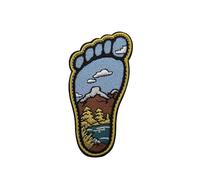 Nature Footprint Patch, Mountain, Forest & Lake Landscape Inside a Footprint Embroidered Patch Hook & Loop Backing for Clothing Backpack Jacket Hat, Scenic Outdoor Gift for Hikers, Campers, Travelers
