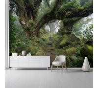 Nature Forest Moss Big Tree Wall Mural Wallpaper - Green Pattern Non-Woven Photo Wallpaper for Classroom Bathroom Apartment Home Decor, 300 x 210 cm Easy to Clean Poster Custom Mural