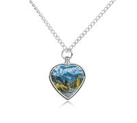 Nature Forest Mountain Pet Urn Necklace for Dog Cat Ashes Heart Pets Cremation Keepsake Waterproof Pendant Memorial Jewelry Pendants Gifts for Women Men