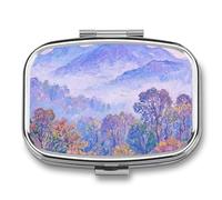 Nature Forest Mountain Pill Case 2-Compartment Pill Organizer with Mirror- Portable Medicine Container for Purse & Travel, Small Medicine Box for Vitamins, Fish Oil, Supplements