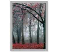 Nature Forest Tree Autumn Fall Beautiful Red A4 Artwork Framed Wall Art Print Artery8 Light Grey One Size