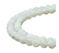 Nature Frost Cracked Dream Fire Dragon Veins Agate Beads Round Stone Beads for Jewelry Making DIY Bracelets Necklaces 15" (8mm, White)