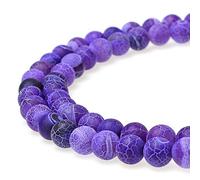 Nature Frost Cracked Dream Fire Dragon Veins Agate Beads Round Stone Beads for Jewelry Making DIY Bracelets Necklaces 15" (12mm, Purple)