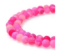 Nature Frost Cracked Dream Fire Dragon Veins Agate Beads Round Stone Beads for Jewelry Making DIY Bracelets Necklaces 15" (10mm, Rose red)