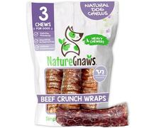 Nature Gnaws Natural Beef Crunch Wrap Chews for Dogs- Beef Jerky Gullet and Trachea Dental Chew Treat 5-6 Inch 3 County