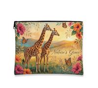 Nature Grace Giraffe Makeup Bag, Artistic Vintage Floral Cosmetic Pouch for Travel, Portable Canvas Zipper Organizer for Women, Spring Skincare Toiletry Bag, Multicolor, 7x9 Inch, Giraffe