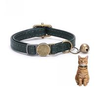 Nature Green Leather Cat Collar with Bell - Interchangeable Charms for Style, Safety Breakaway Collar for Cats & Small Dogs, Adjustable Lightweight Design (15-35cm)