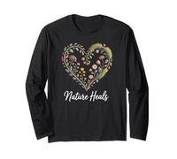 Nature Heals Floral Heart Wildflower Quote Long Sleeve T-Shirt