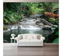 Nature Hot Spring Pond Pattern Wallpaper Mural, 137.8" x 100.8" Non-Woven 3D Effect Wallpaper, Green Photo Poster Murals for Sofa TV Background Bedroom Wall Art