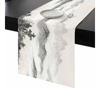 Nature Ink Painting Table Runner 72 Inches Long, Oriental Traditional Mountain Tree River Washable Table Runners Heat-Insulation Kitchen Dining Table Decorations for Home Party Decor, 13"x72"