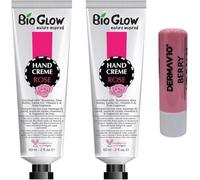 Nature Inspired Bio glow Rose with Rosemary Hand Cream,Cruelty Free & vegan mini Travel size 2X 60ML With Free Berry Lip Balm