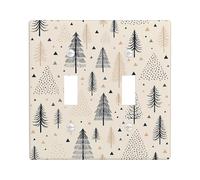 Nature Inspired Light Switch Cover Plate/Outlet Covers, Beige Forest Trees and Triangles for Home Decor, Thermoplastic Wall Plates, Standard Size Double Toggle