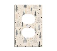 Nature Inspired Light Switch Cover Plate/Outlet Covers, Beige Forest Trees and Triangles for Home Decor, Thermoplastic Wall Plates, Standard Size Single Duplex Outlet