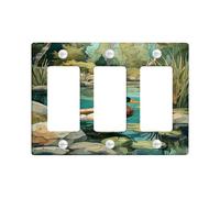 Nature Inspired Light Switch Cover Plate/Outlet Covers, Green Duck Design for Home Decor, Thermoplastic Wall Plates, Standard Size 3 Gang Wall Plate