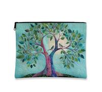 Nature-Inspired Makeup Bag, Vibrant Tree Art Cosmetic Travel Pouch for Women, Portable Small Canvas Zipper Organizer, Eco-Friendly Gift Toiletry Bag for Spring Festival, Turquoise, 7x9 Inch, Tree Art
