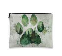 Nature-Inspired Paw Print Cosmetic Bag, Artistic Forest Makeup Pouch for Women, Portable Canvas Zipper Organizer, Eco-Friendly Skincare Toiletry Bag, Green, 7x9 Inch, Paw Print