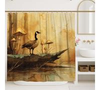 Nature Inspired Shower Curtain, Rustic Brown Goose and Mushroom Design Bathroom Decor, Autumn Winter Modern Artistic Waterproof Fabric Shower Curtain with Hooks 72x72 Inch