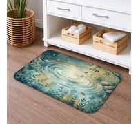 Nature Inspired Swirl Quick Dry Bath Mat, Artistic Blue Leaves Absorbent Non Slip Shower Mat, Seasonal Flannel Washable Bath Rugs for Bathroom Toilet Restroom Decorative 16x24 Inch