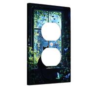 Nature Inspired Switch Cover Plate Cat by Window with Butterflies Ideal for Home Decoration Thermoplastic Wall Plate Single Size Duplex Plug