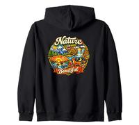 Nature Is Beautiful Wilderness Mountain Lake Deer Loon Retr Zip Hoodie
