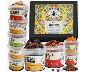 Nature Kitchen Thai Gourmet Spice Seasoning Selection Mix Gift Set. 9X Gluten-Free Herbs and Spices for Cooking Recipes, Tom Yum, Noodles, Pad Thai. Including Chilli, Kaffir Lime Leaves, Lemongrass