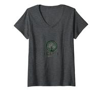 Nature Knows Best Tree of Life Eco Wisdom Logo V-Neck T-Shirt, Women, Dark Heather Grey, L