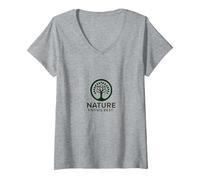 Nature Knows Best Tree of Life Eco Wisdom Logo V-Neck T-Shirt, Women, Heather Grey, M