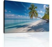 Nature Landscape Canvas Wall Art for Bedroom Beach Sky Palm Tree Pattern Pictures Prints Wall Decor, Blue Artwork Canvas Posters DIY Gift Home Decoration for Living Room Hallway Entryway, 90x60 cm