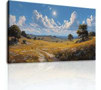 Nature Landscape Canvas Wall Art for Bedroom Wildflower Field Hills Sky Pattern Pictures Prints Wall Decor, Brown Blue Artwork Canvas Posters DIY Gift for Living Room Hallway Entryway, 40x30 cm