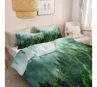 Nature Landscape Duvet Cover Sets King, Ultrasoft Hypoallergenic Reversible Misty Forest Green Plants Quilt Covers Non Iron Luxury Bedding Set for Girls, Boys and Teens 230 x 220 cm
