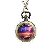 Nature Landscape Purple Thunder Storm Vintage Pocket Watch Alloy Pendant Watches Necklace Gift for Men Women Coppery-Style