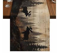 Nature Landscape Table Runner, Rustic Moose Forest Pine Silhouettes Wildlife Cotton and Table Linen Runner for Kitchen Dining Home Decor for Party Festival Holiday Decoration Gift 13x70in