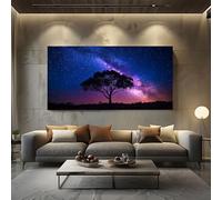 Nature Landscape Tree Canvas Prints Wall Art Night Sky Galaxy Paintings for Living Room and Bedroom, Frameless Aesthetic Star Artwork Home Decorations 70x140 cm