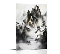 Nature Landscape Wall Art, Black And White Pine Tree Mountain Canvas Hanging Paintings Poster Retro Watercolor Forest Black Gold Artwork Ideal for Living Room B 16x24inch(40x60cm)