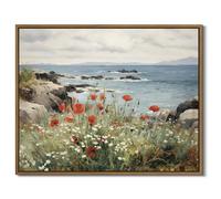 Nature Landscape Wall Art Floral Ocean Theme Pictures Wall Decor Red Poppy Canvas Prints Shoals Coastal Scenery Painting Framed for Living Room Bedroom Bathroom Home Office Decoration Gifts, 8x10 Inch