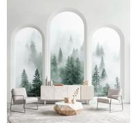 Nature Landscape Window Botanical Wall Mural Wallpaper, Architecture Forest Wallpaper Decorative Wall Mural for Bedroom Study Living Room Home Decor Photo, 300 x 240 cm(W x H)