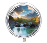 Nature Landscape1 Pill Box 3 Compartment Portable Round Pill Organizer Leak-Proof Lightweight Daily Compact Travel Pill Case for Vitamins Supplements Medication