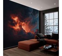 Nature Landscapes Wallpaper Mural Orange Lightning Dark Clouds Effect Wall Mural, Non-Woven Print Photo Wallpaper for Bedroom Living Room Kitchen Office Kids Decor 250 x 175 cm