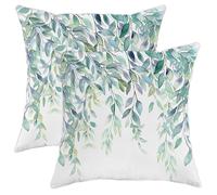 Nature Leaf Throw Pillow Cover Pretty Watercolor Botanical Leaf Beautiful Blue Velvet with Zipper Cushion Covers Decorative Set of 2 Couch Indoor Dorm Zipper Pillow Cases 16X16 Inch