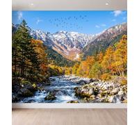 Nature Leisure Wallpaper for Living Room Bedroom Nursery, 300 x 210 cm | House Decorative Mural with Stream Pine Tree Snow Mountain Pattern, Self-Adhesive Wall MuralNon-woven Wallpaper